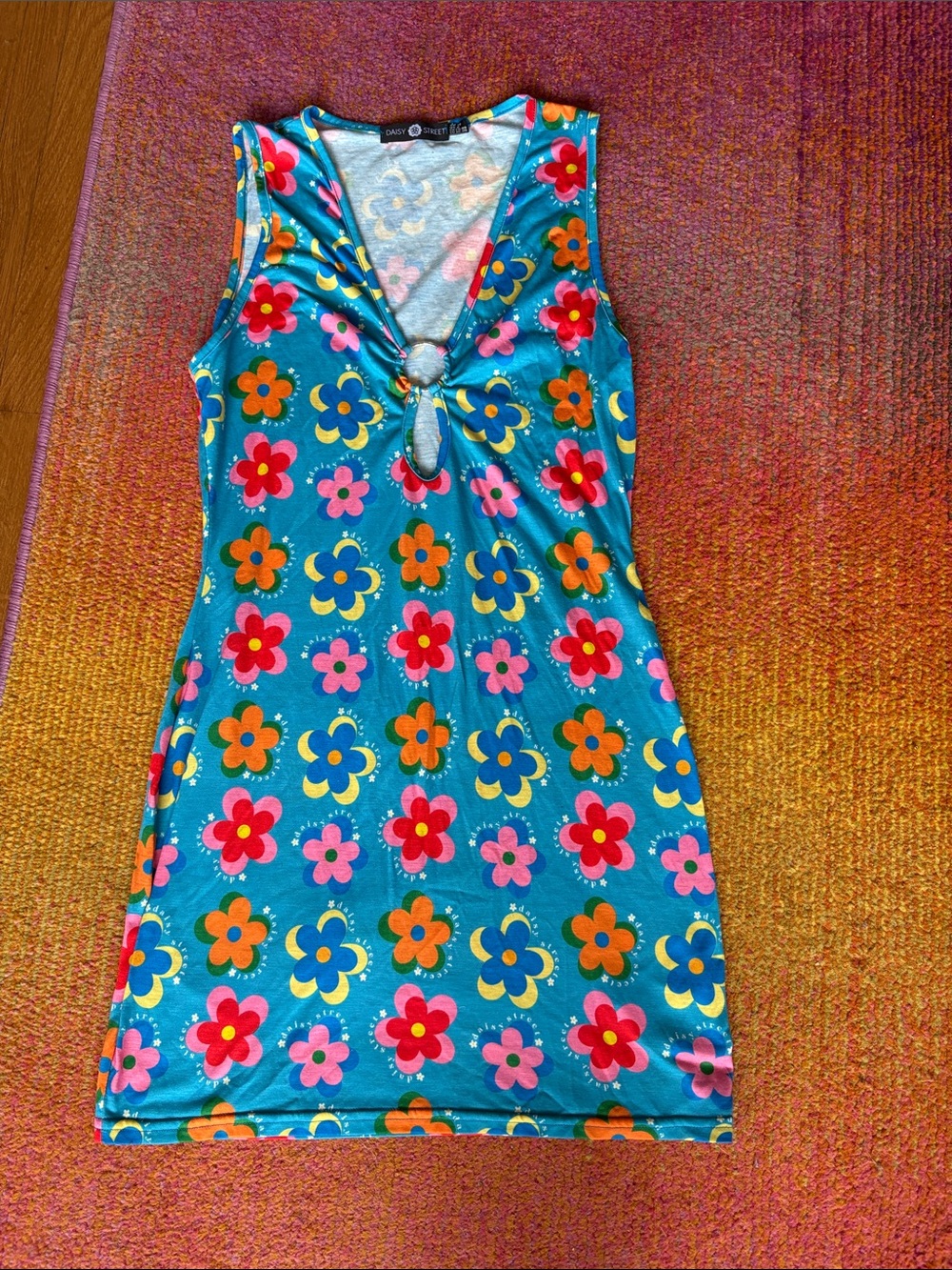 Daisy Street Teal Floral Keyhole Tank